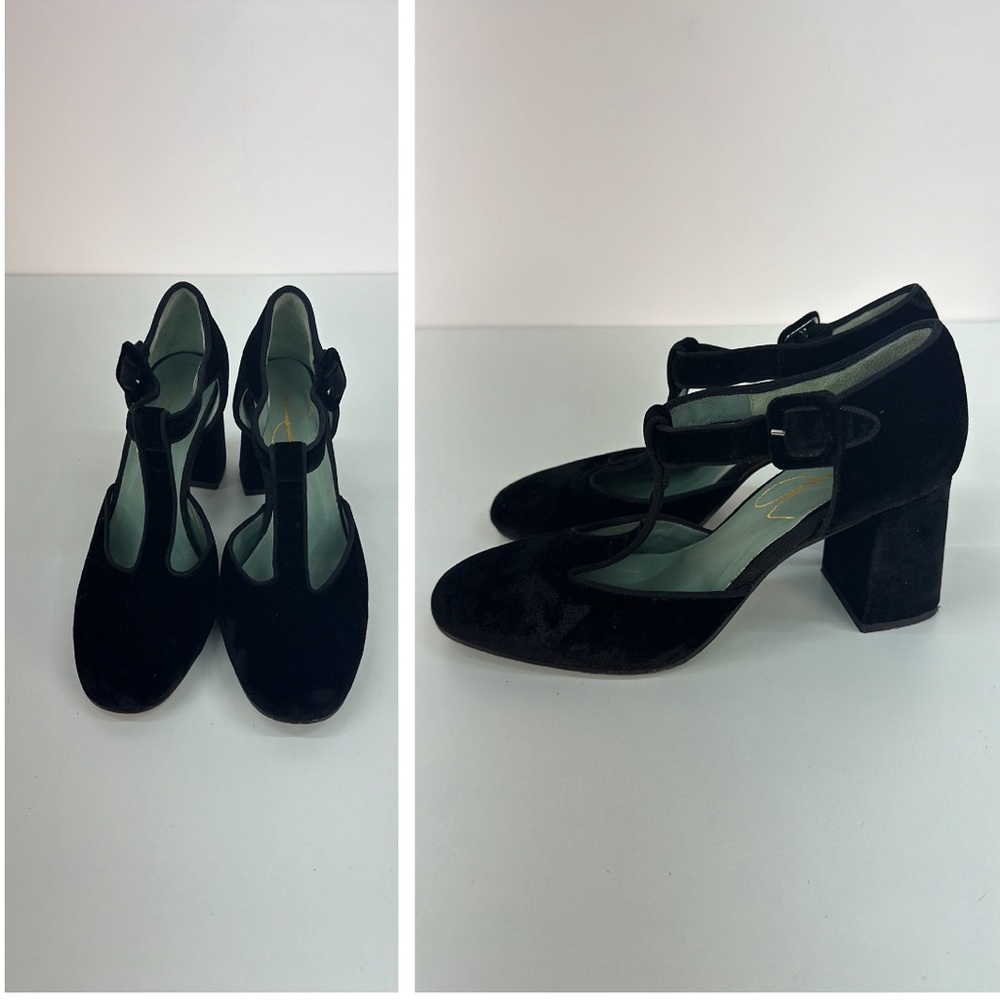 Paola d’Arcano Flapper Roaring 20’s Style Mary Jane Tee Strap Velvet Heels 38.5